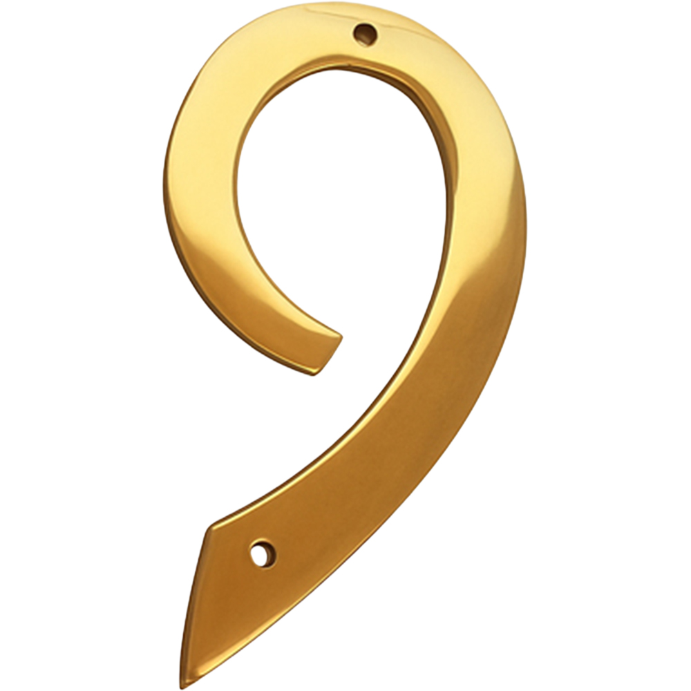 Golden Grace Italic Design Brass Finish Door Numerals No 9 112mm Image 2