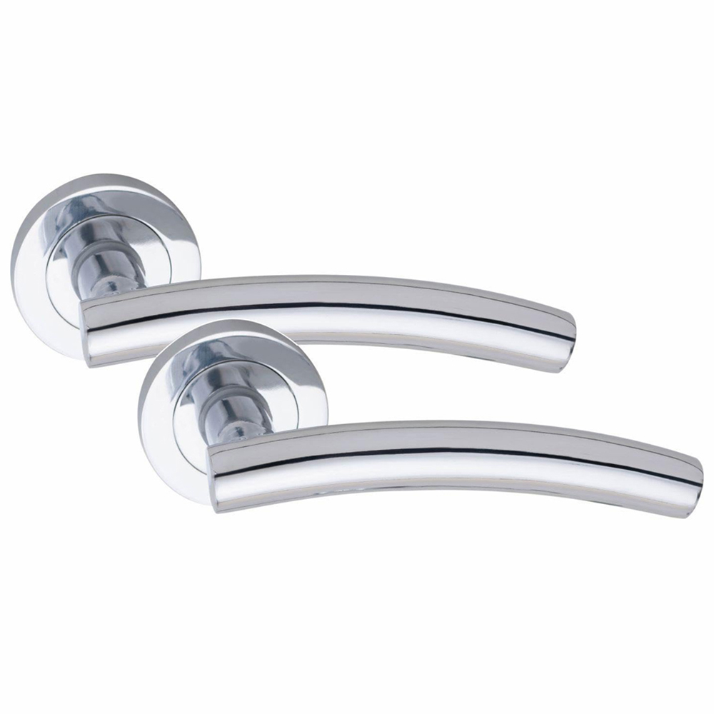 Golden Grace Polished Chrome Arched T-Bar Door Handle with Spindle and Fixing 4 Pack Image 3
