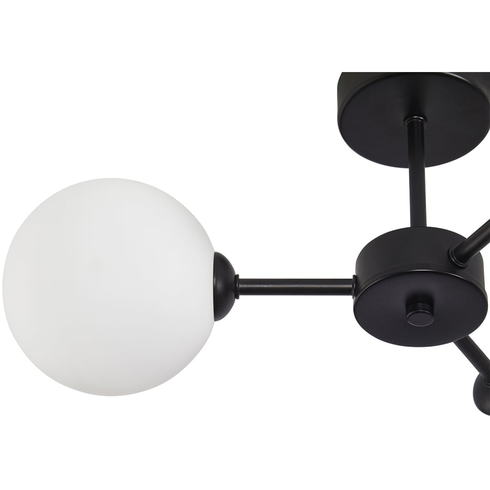 Contemporary Matte Black Ceiling Light with Opal White Globe Glass Shade Image 6