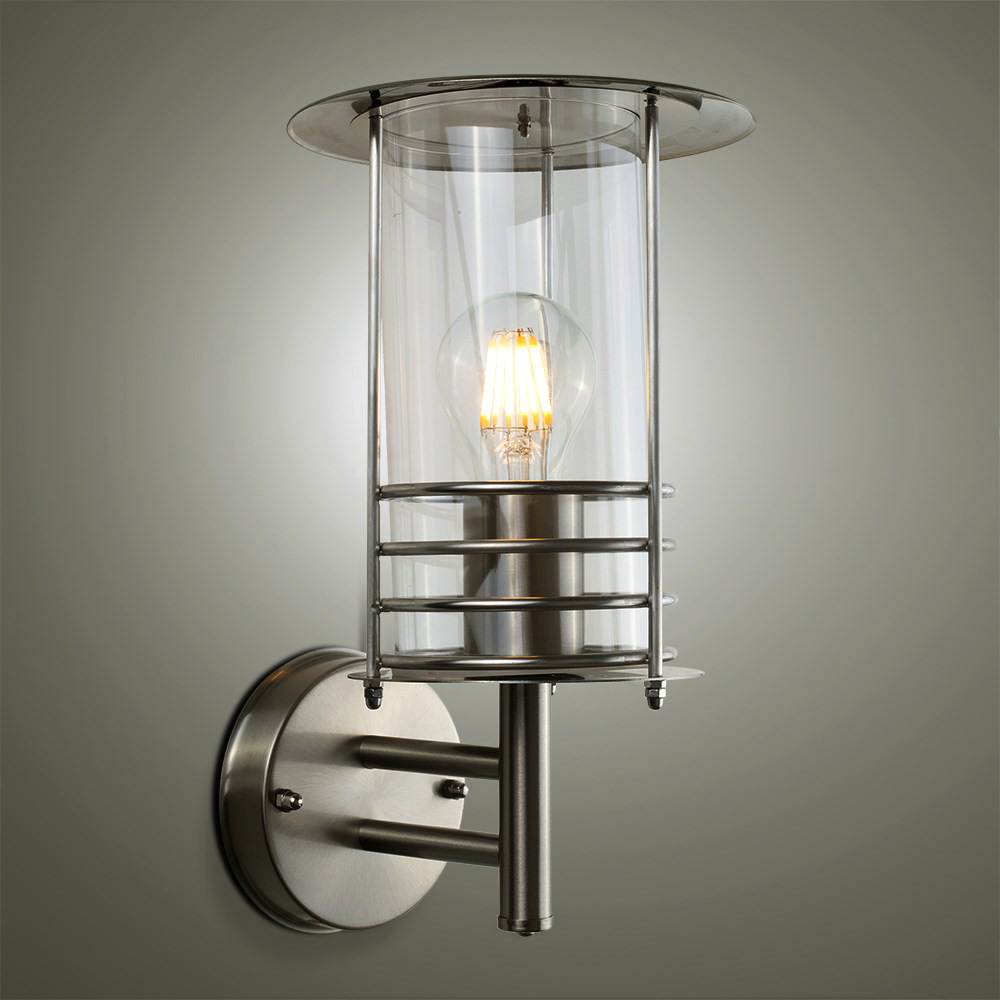 ValueLights Dorset Stainless Steel Outdoor Wall Lantern Image 2