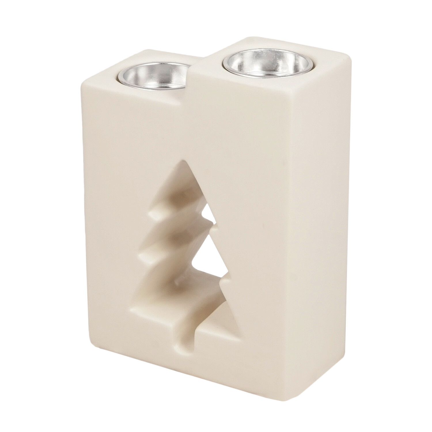 White Christmas Tree Duo Tealight Holder Image 3