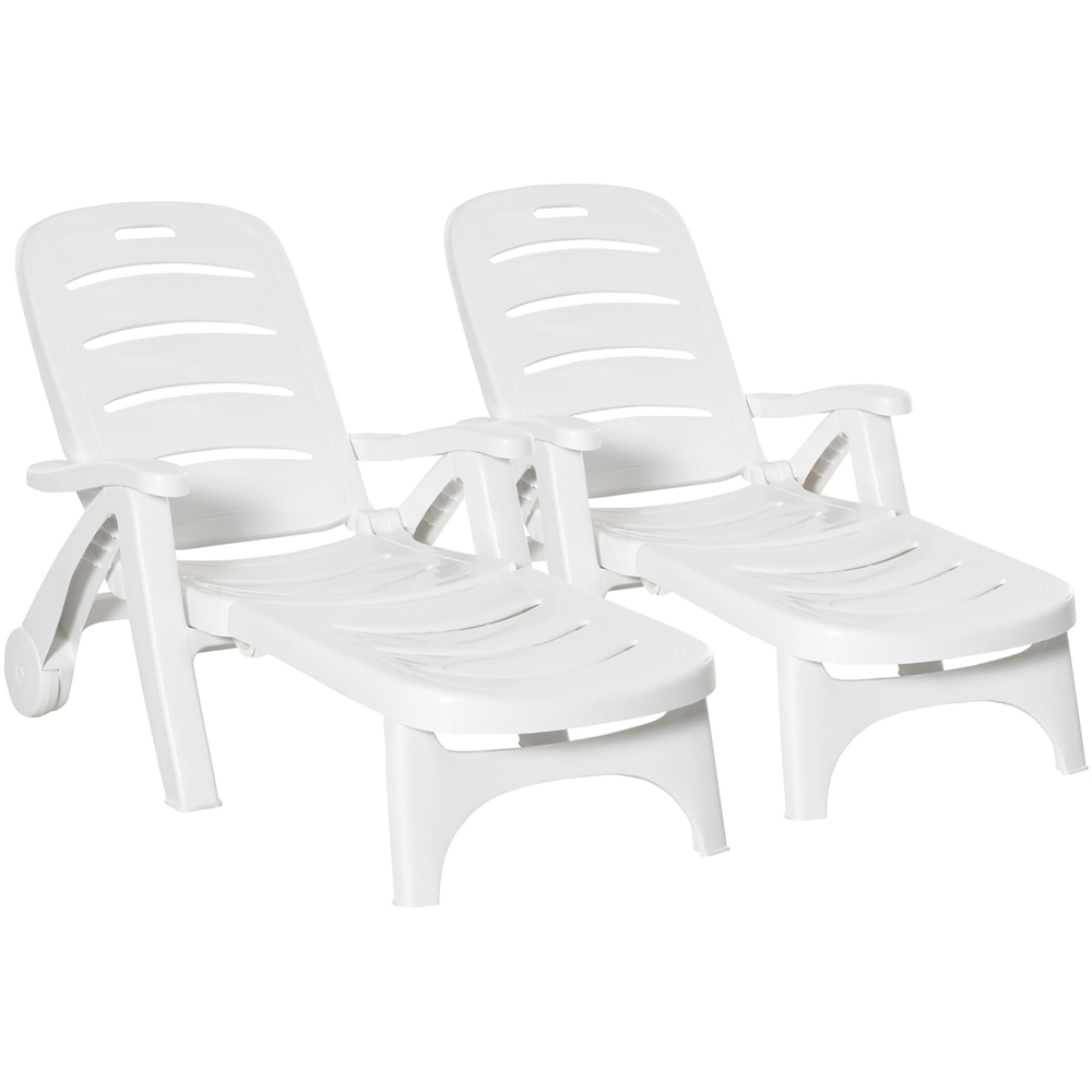 Outsunny Set of 2 White Foldable Garden Sun Lounger Image 2