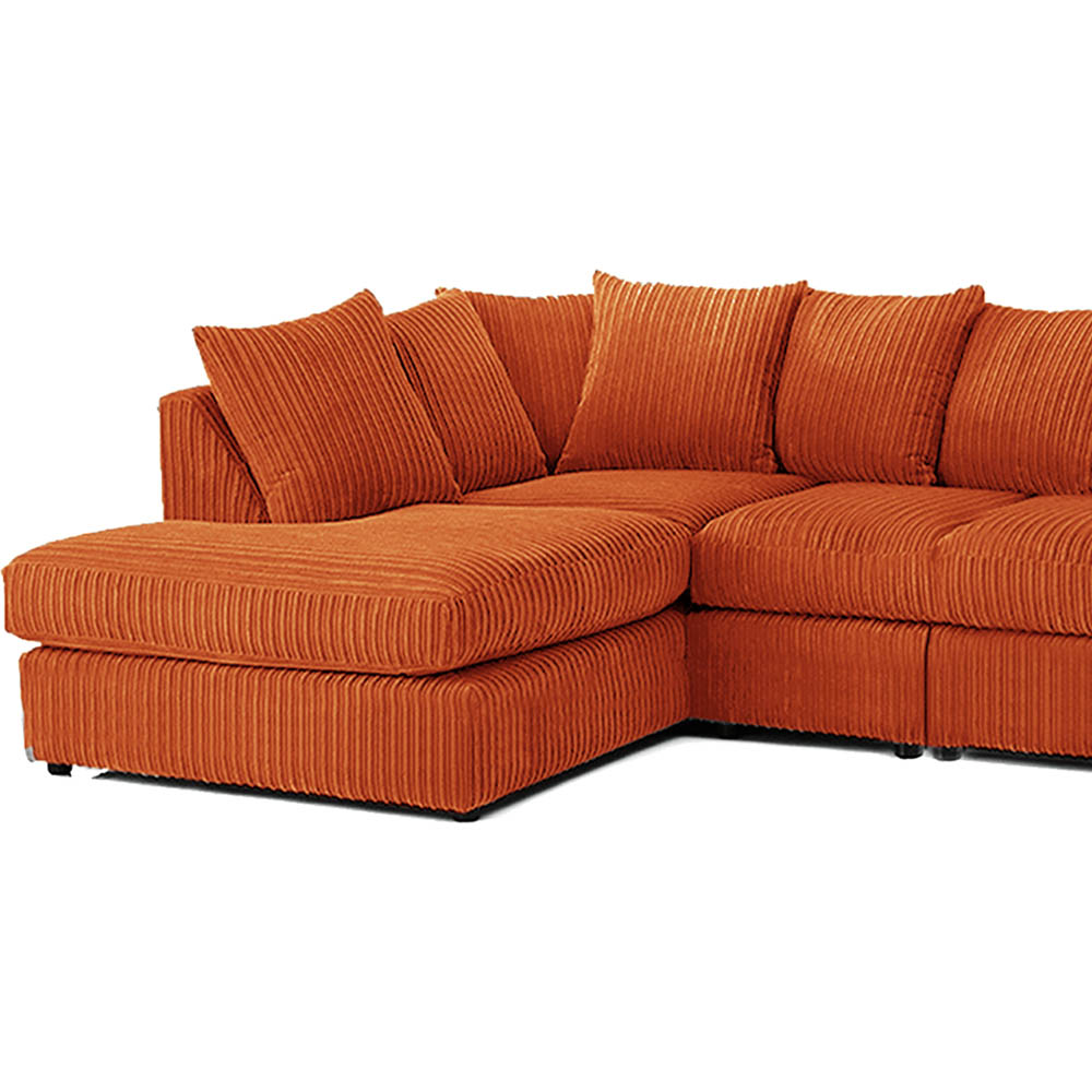 Luxor 4 Seater Orange Jumbo Cord Left Hand Facing Scatter Back L Shaped Corner Sofa Set Image 3
