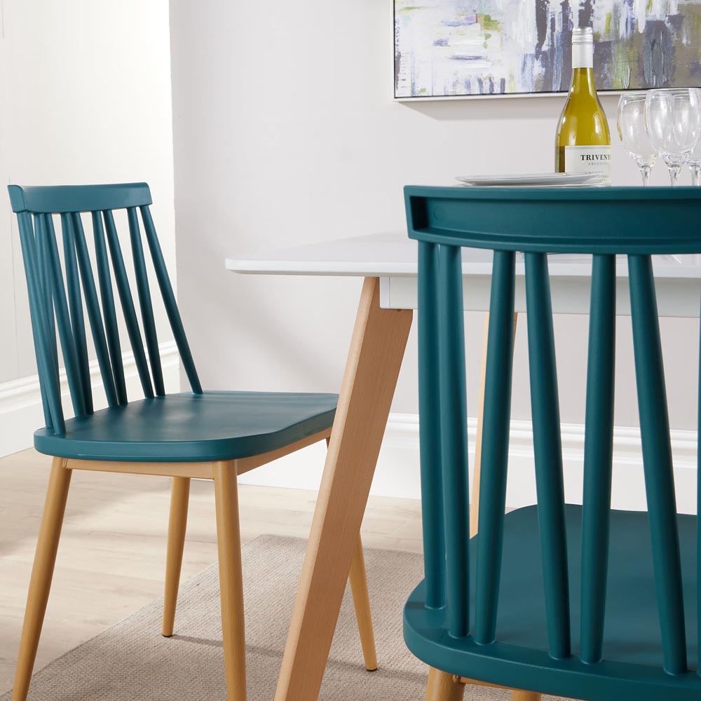 Home Source 4 Seater Geometric Pattern Dining Set White and Teal Image 4