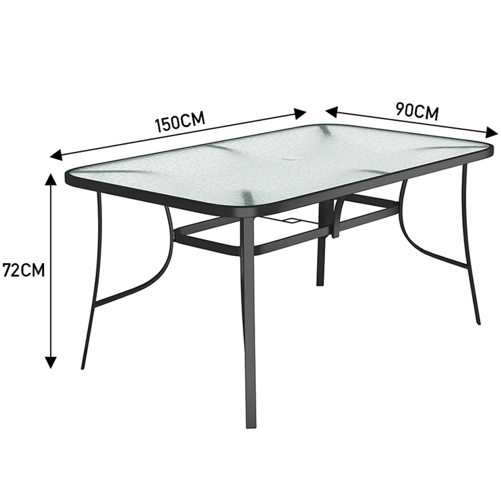 Living and Home Tempered Glass 4 Seater Rectangular Garden Dining Table Black Image 6