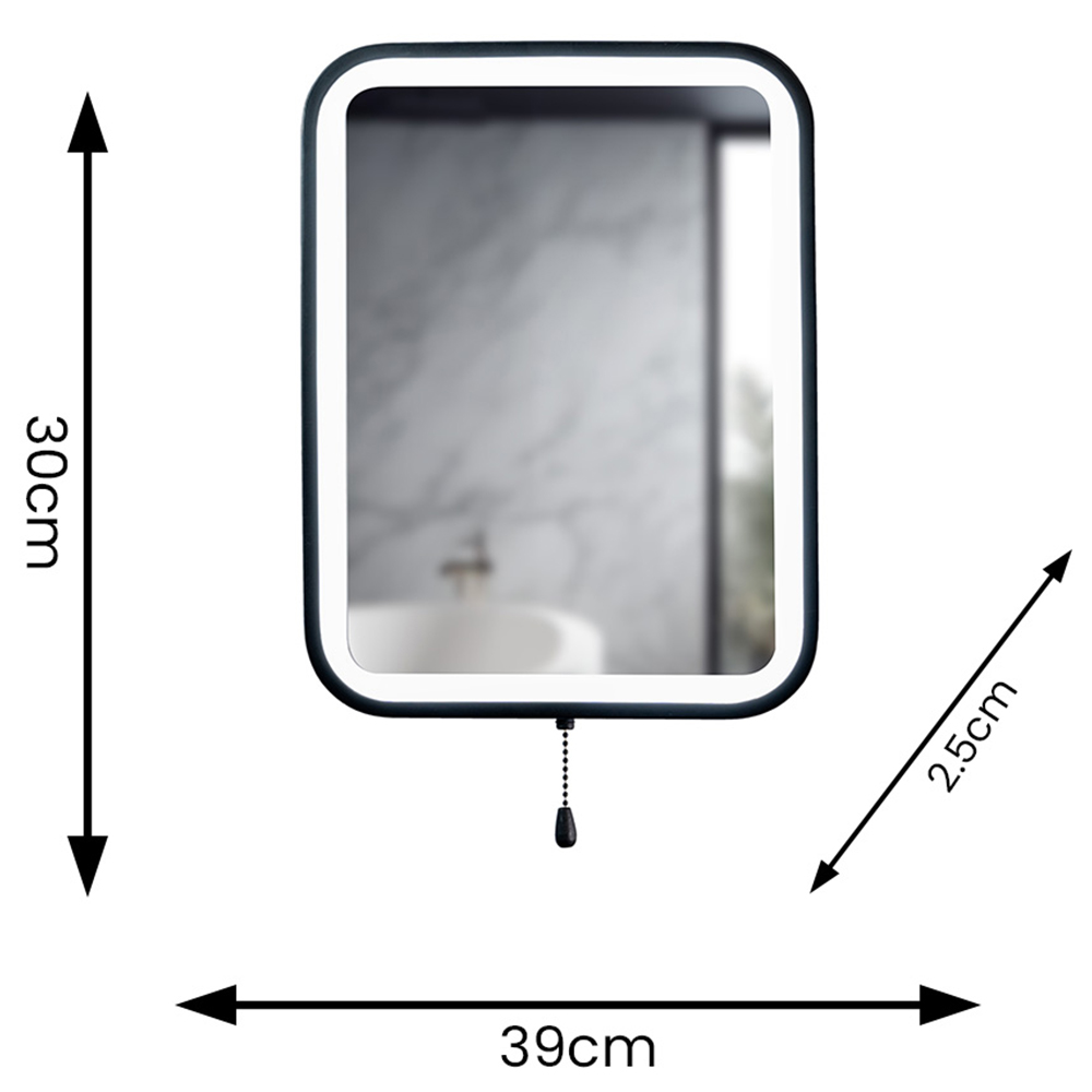 ValueLights Matt Black Rectangle Battery Operated Mirror with Pull Switch Image 5