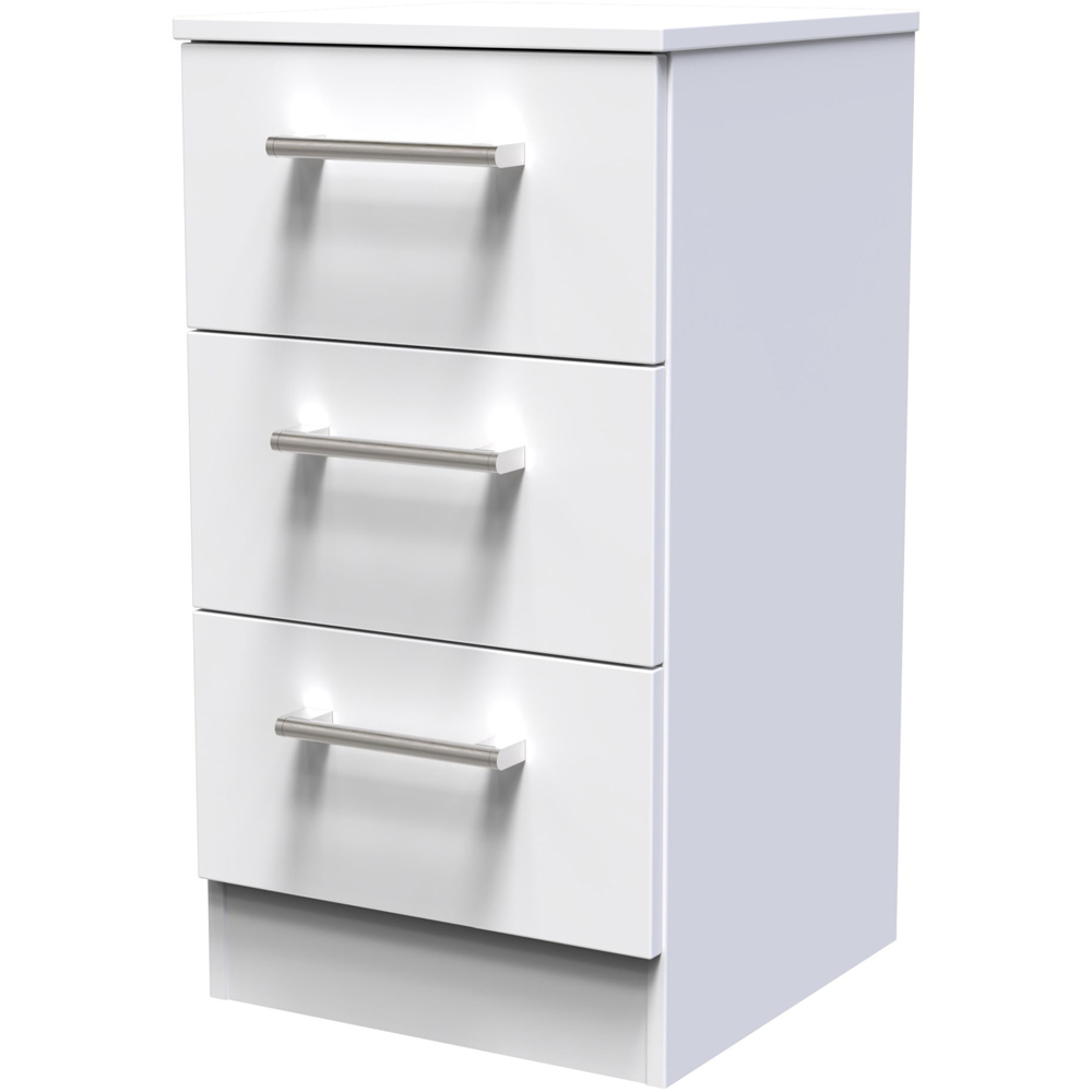 Crowndale Devon 3 Drawer White Matt Bedside Table Image 2