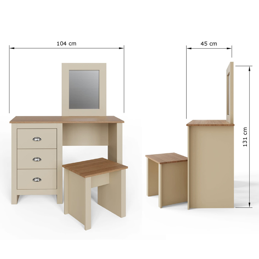 GFW Lancaster 3 Drawer Cream Dressing Table Set with Mirror Image 9