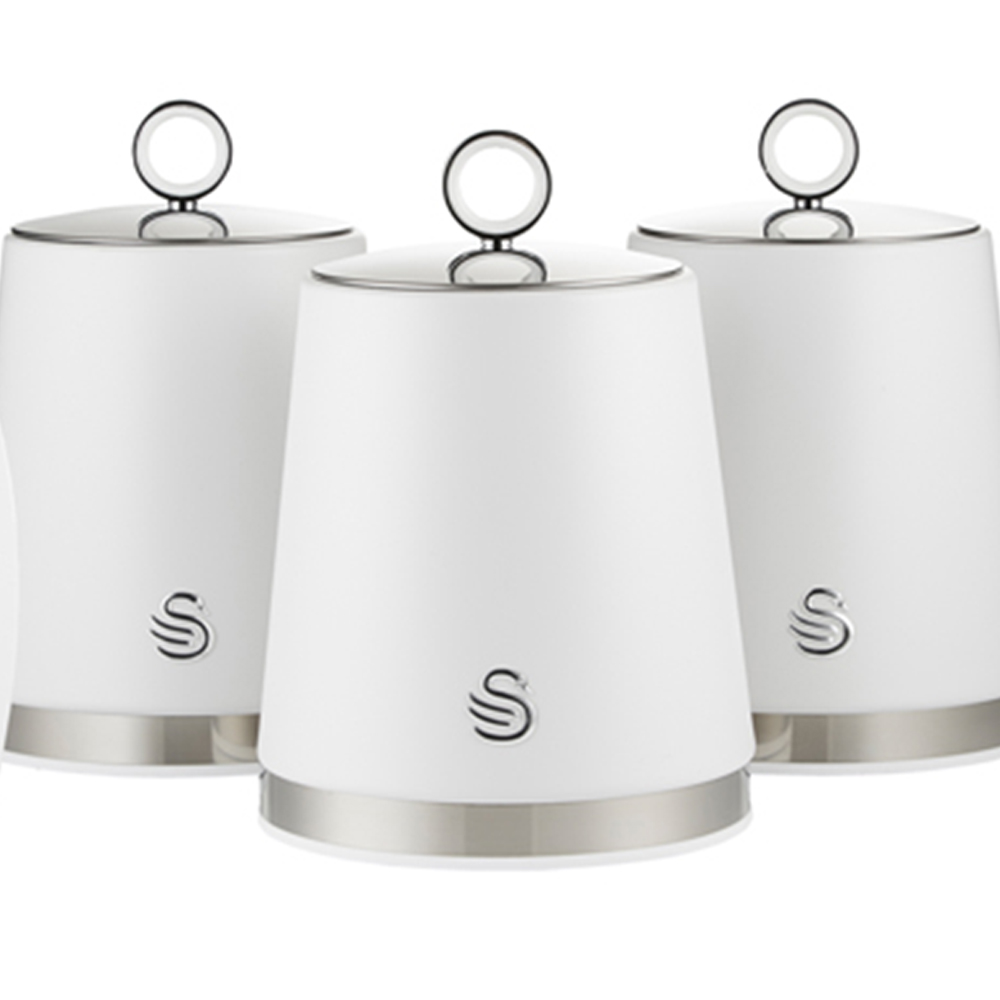 Swan Serenity EEJB278 White Bread Bin with 3 Piece Canister Set Image 3