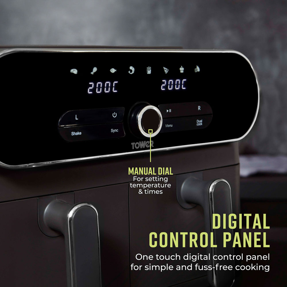 Tower Vortx T17138 Graphite Grey Elite Dual Basket Chrome Digital Air Fryer 10.4L Image 5