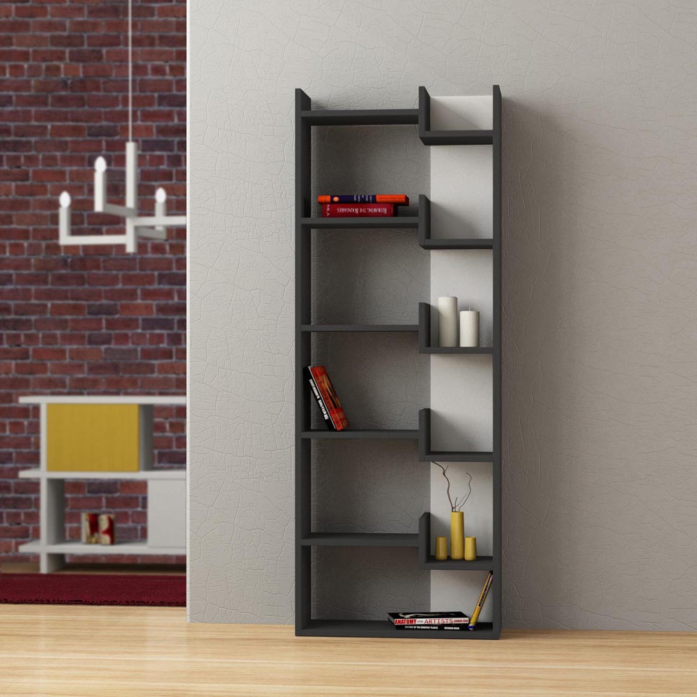 Decortie Oppa Anthracite Grey and White 5 Tier Bookcase Image 3