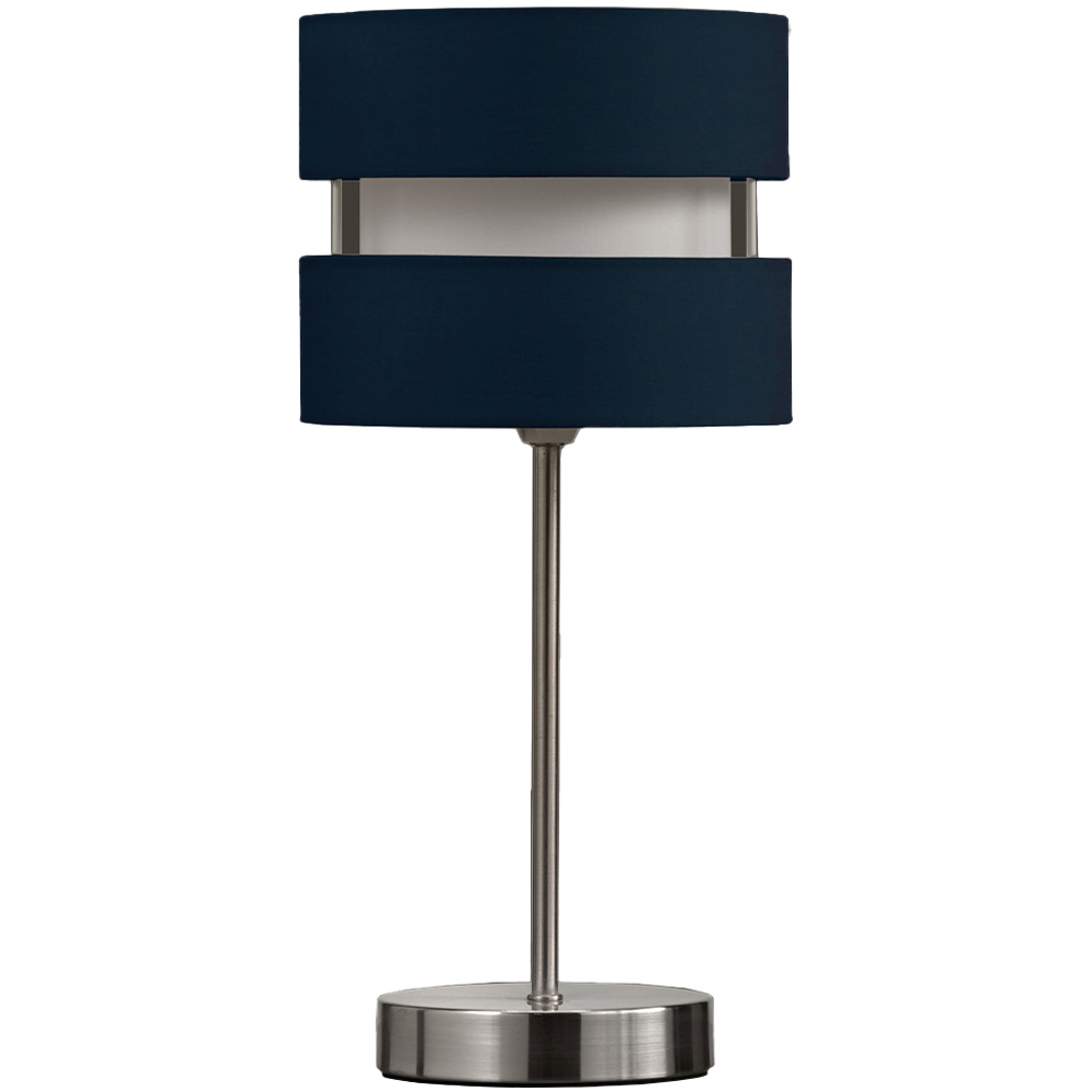 Kliving Navy Blue Layered Fabric Shade Chrome Table Lamp Image 1