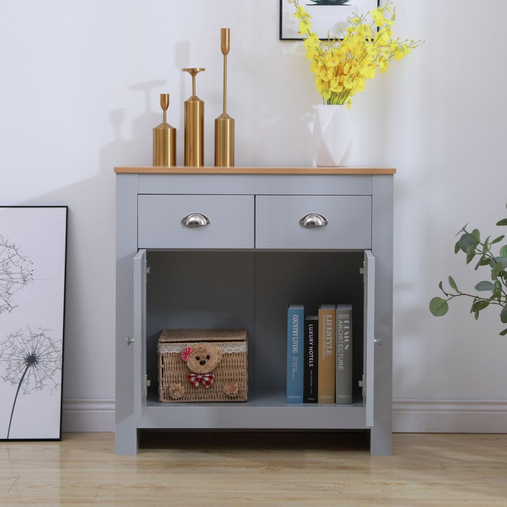 FurnitureHMD 2 Door 2 Drawer Grey and Oak Effect Wooden Sideboard Image 8