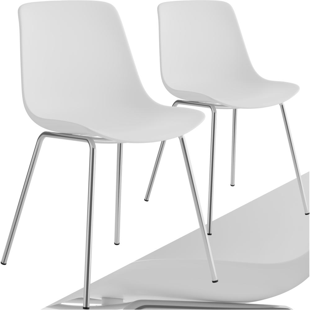 tectake Mave Set of 2 White and Chrome Dining Chair Image 2