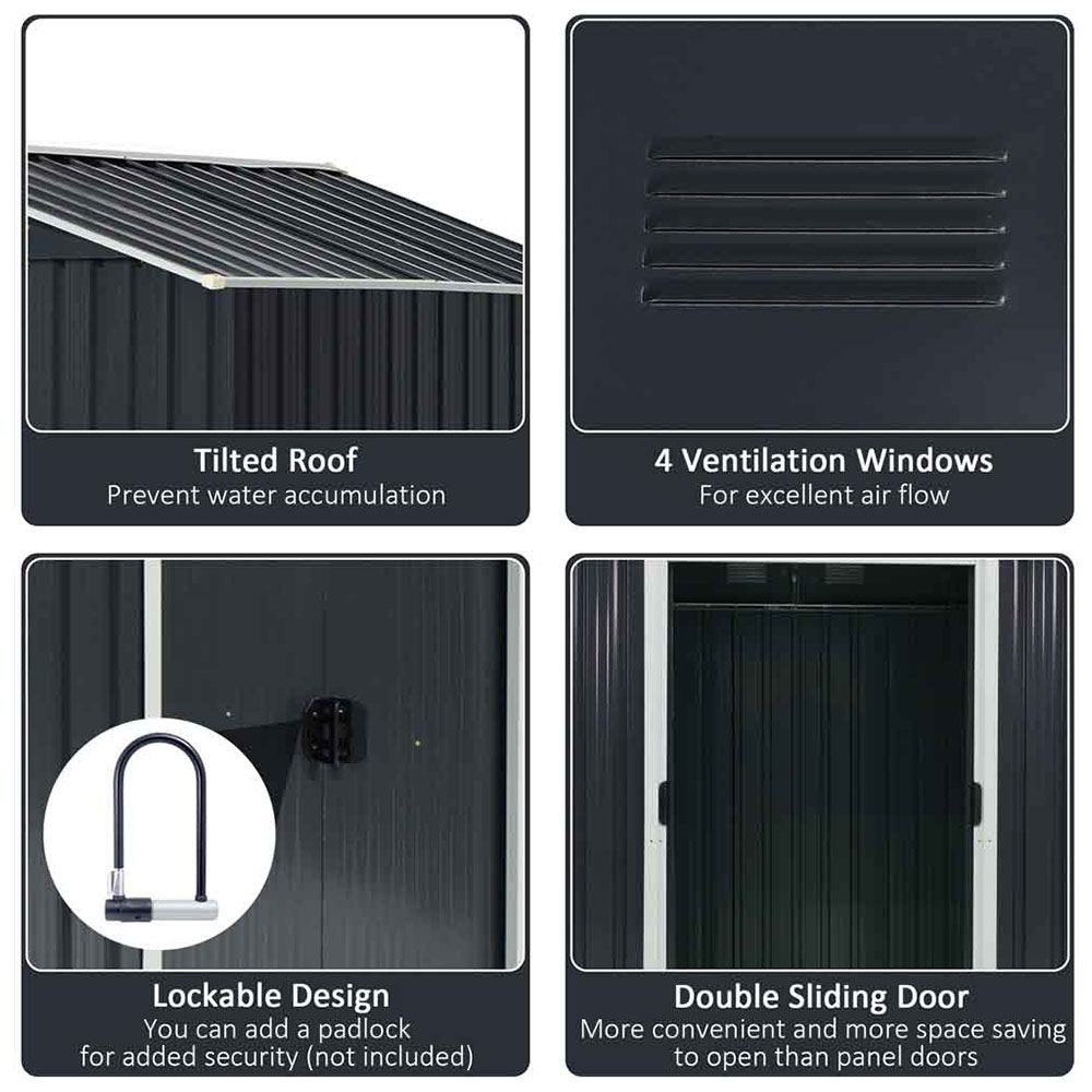 Outsunny Outdoor Metal Shed Grey 8 x 6ft Image 4