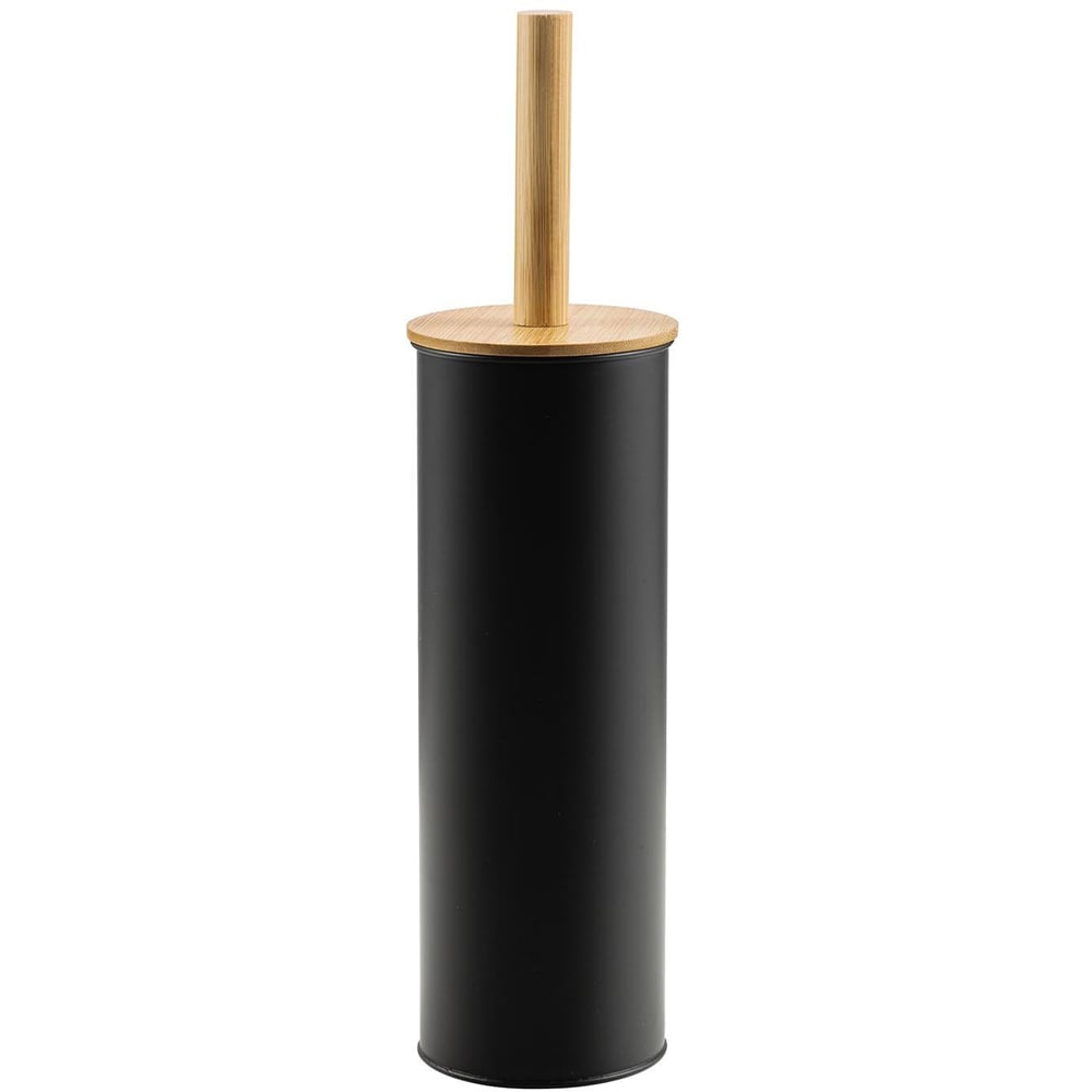 Bamboo Lid Toilet Brush Holder - Black Image