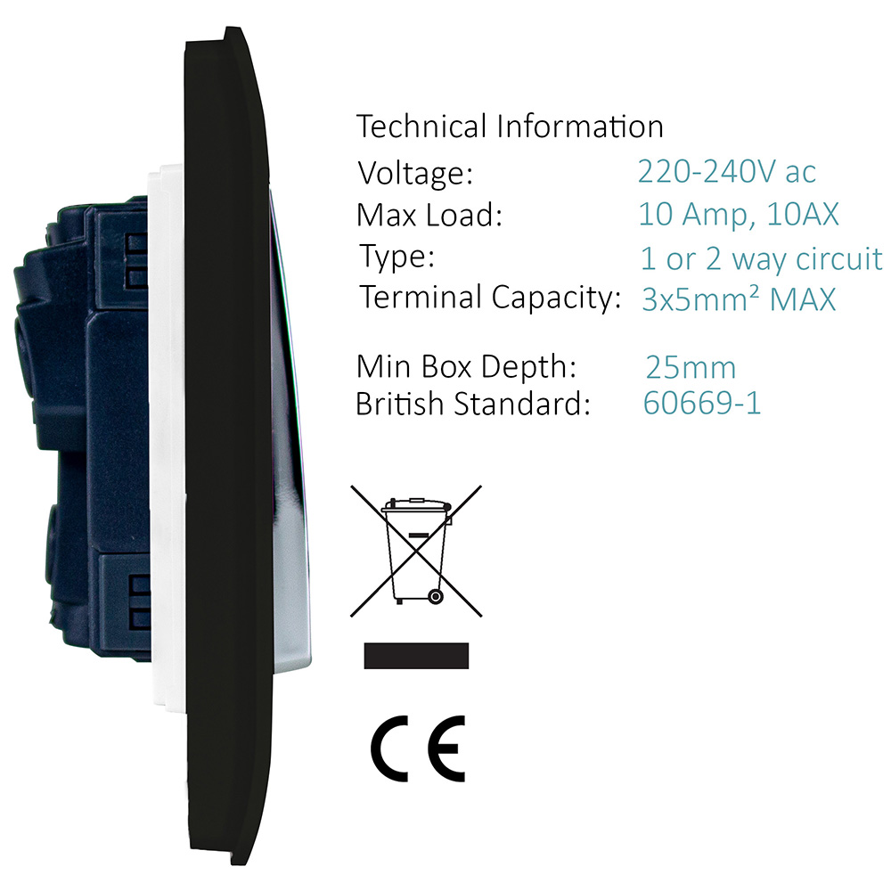 Trendi Switch 1 Gang 1 or 2 Way Piano Black Rocker Light Switch 2 Pack Image 3