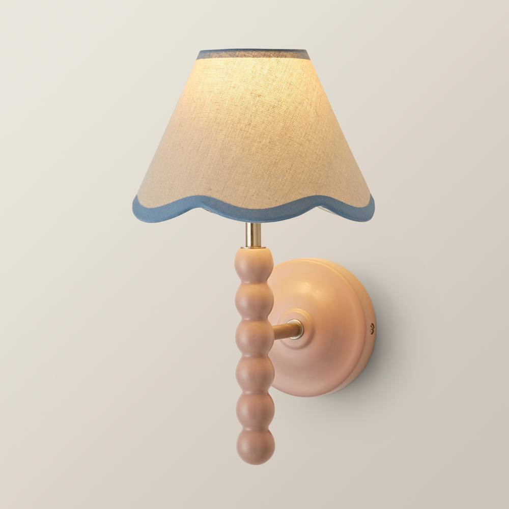 ValueLights Blue Trim Scallop Shade Pink Bobbin LED Wall Light with Bulb 2 Pack Image 4