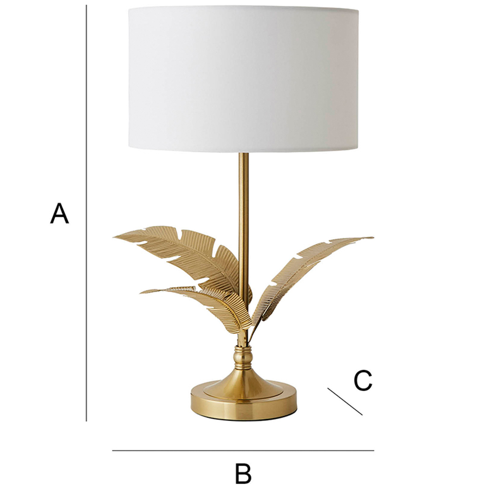 ValueLights Christina White and Gold Palm Leaf Detail Single Stem Table Lamp and Bulb Image 7