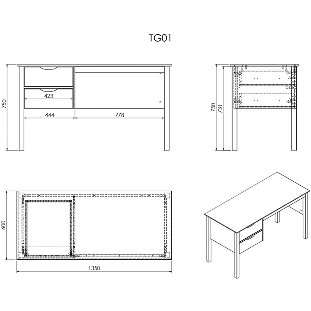 Noomi Aponi 2 Drawer Vanity Dressing Table Image 5