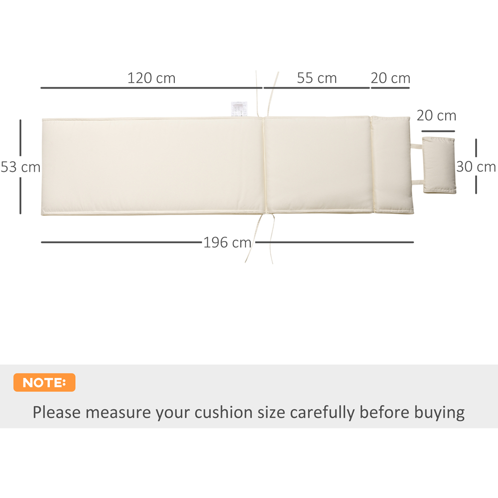 Outsunny Cream White Sun Lounger Cushion Replacement with Pillow 198 x 53cm Image 7