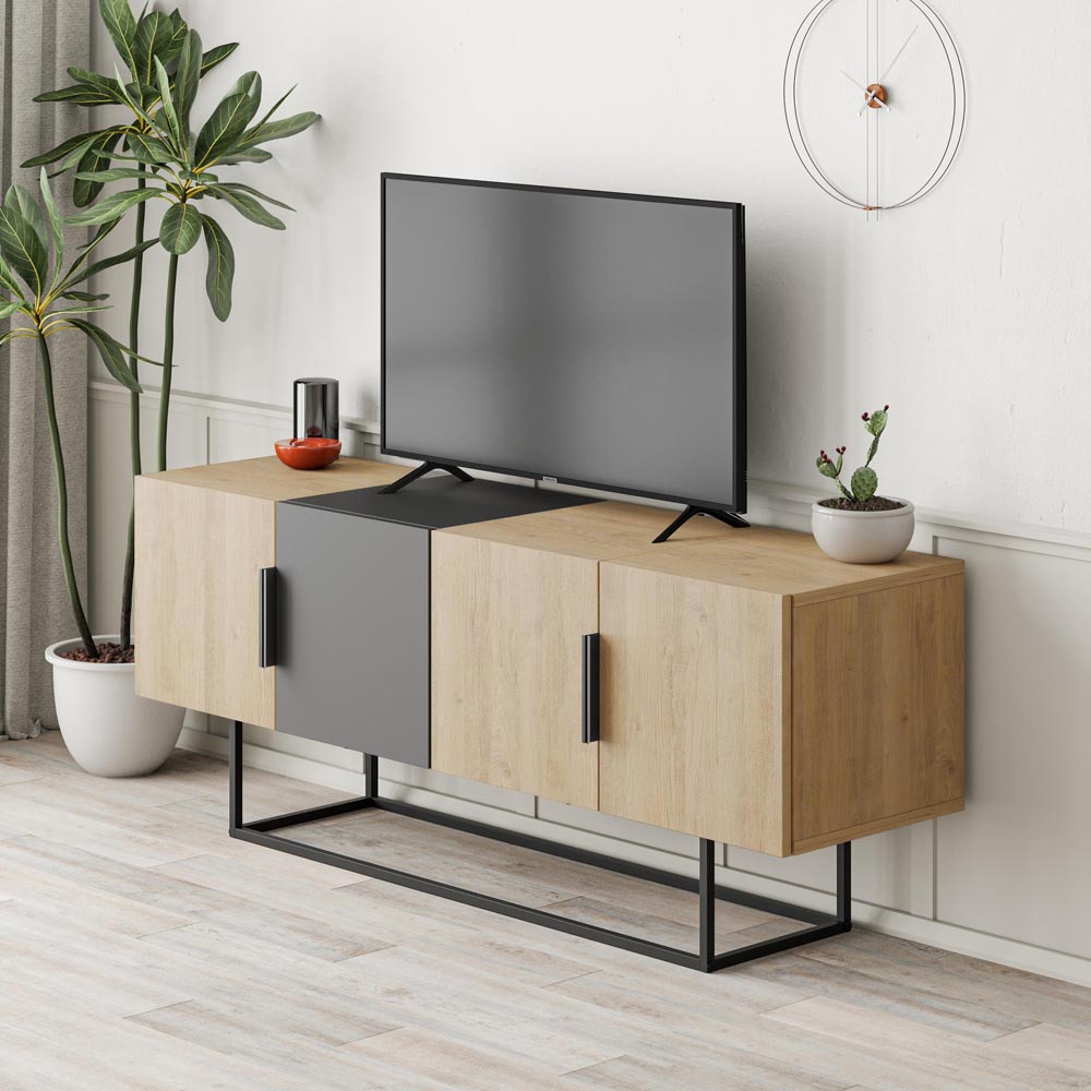 Decortie Tontini 4 Door Oak and Anthracite Grey TV Unit Image 5