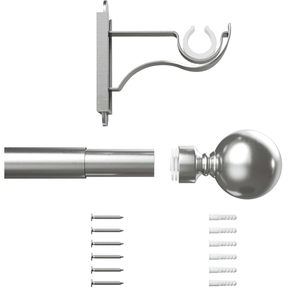 Rothley 125-216cm Brushed Stainless Extendable Solid Orb Finials Curtain Pole Image 3