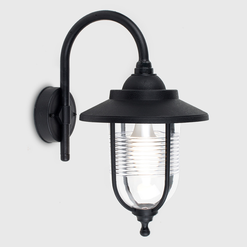 ValueLights Eyam Black Outdoor Swan Neck Wall Lantern Image 5