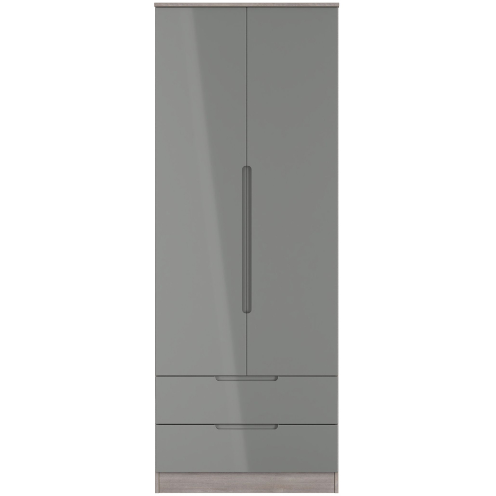 Crowndale Milan 2 Door 2 Drawer Grey Gloss and Grey Oak Tall Wardrobe Ready Assembled Image 2
