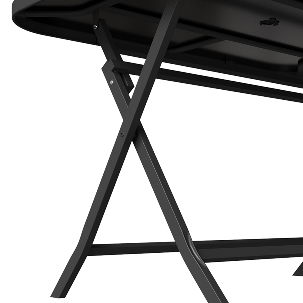 Living and Home Black Metal Outdoor Oval Folding Table with Umbrella Hole Image 5