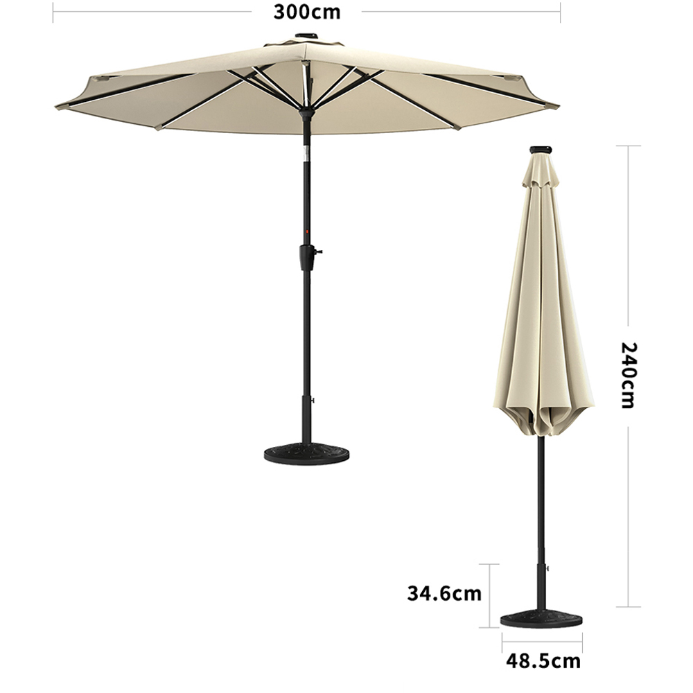 Living and Home Beige Solar LED Crank and Tilt Parasol with Resin Floral Base 3m Image 8