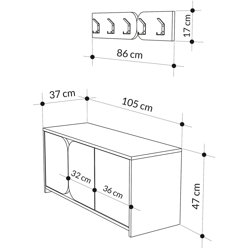 Decortie Moni 3 Door Black and White Shoe Cabinet with Coat Hanger Hook Image 7
