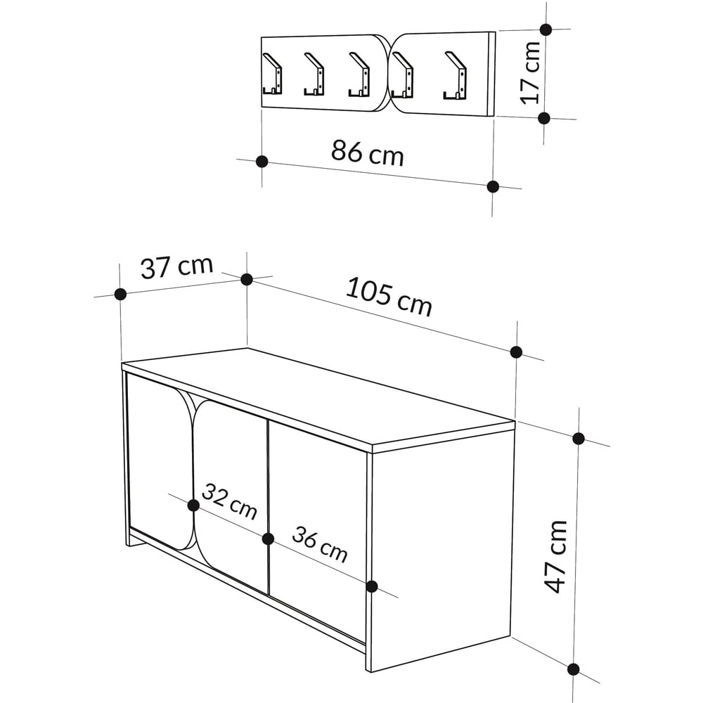 Decortie Moni 3 Door White and Retro Grey Shoe Cabinet with Coat Hanger Hook Image 7