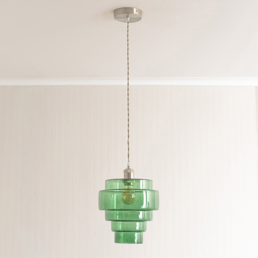 ValueLights Lane 5 Tier Green Glass Shade Brushed Chrome Single LED Ceiling Pendant Light Image 5