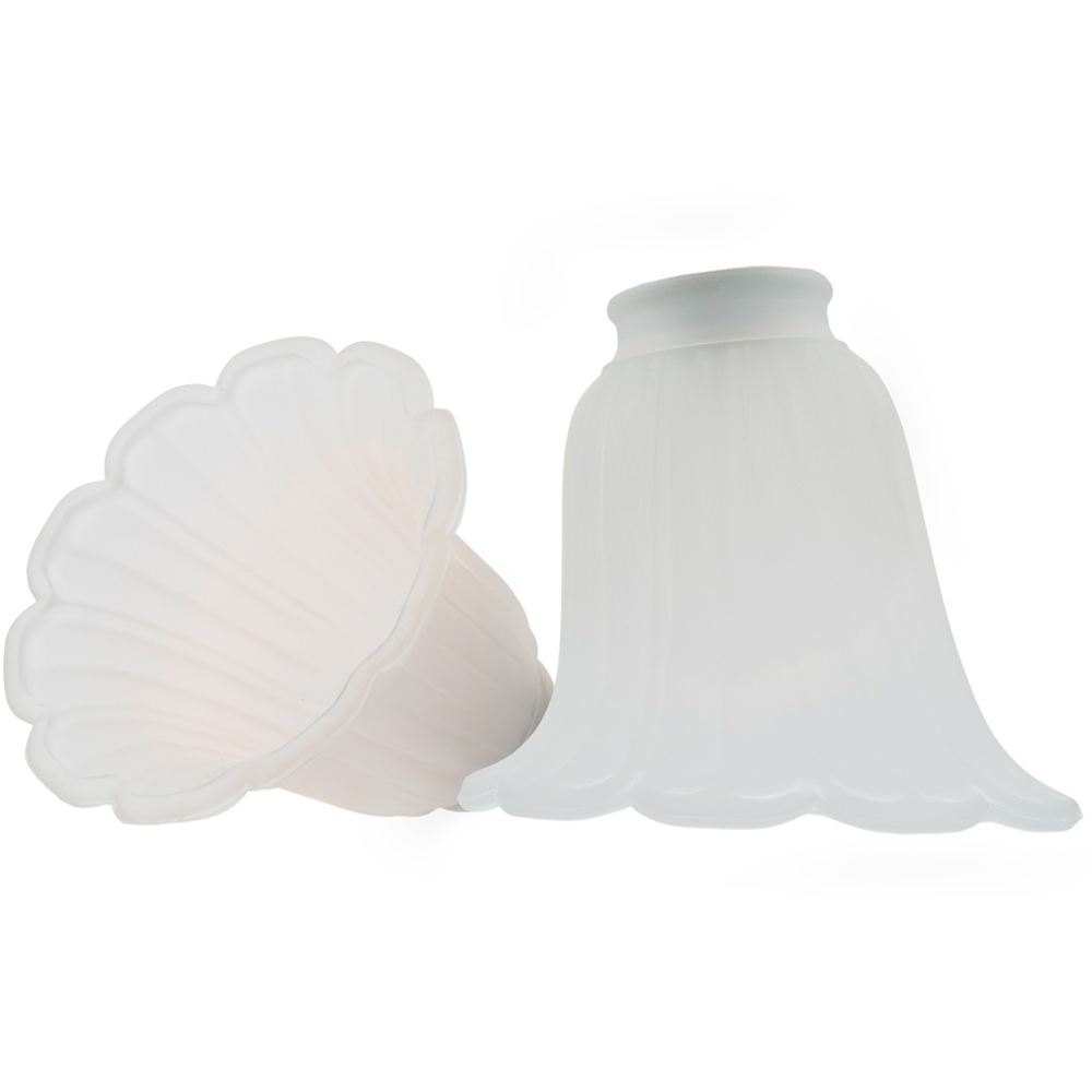 Happy Homewares Frosted White Floral Glass Shade with Slanted Opening 2 Pack Image 3
