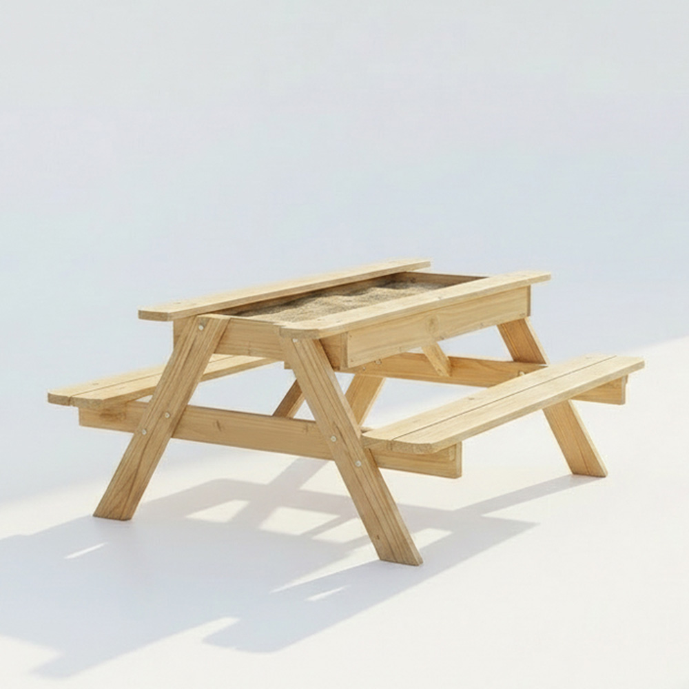 AMATA Natural Kids Wooden Picnic Table with Sandpit Image 3