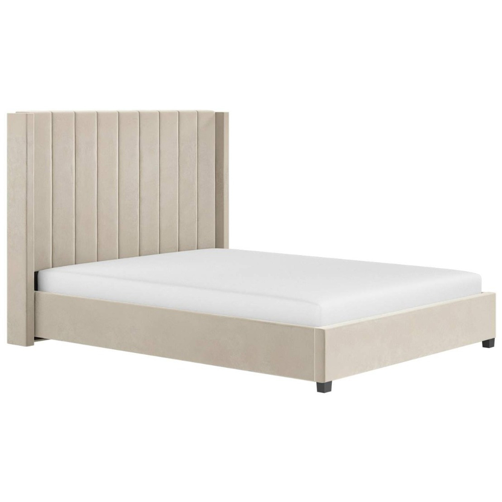 Flair Tiggy King Size Beige Velvet Ottoman Bed with Winged Headboard Image 2