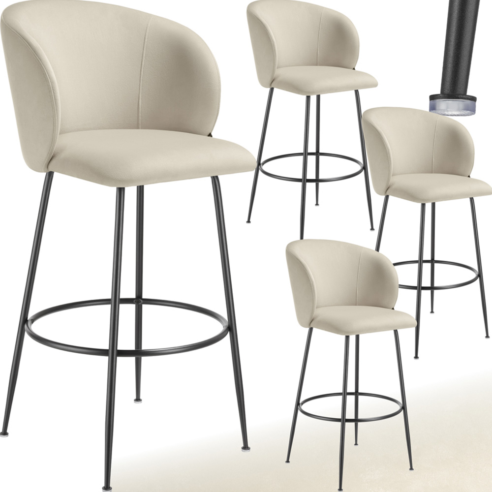 tectake Luana Cream and Black Velvet Look Padded Bar Stool Set of 4 Image 2