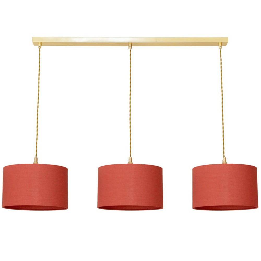 ValueLights Reni Rust Drum Shade 3 Drop Bar Gold Diner LED Ceiling Pendant Light Image 1