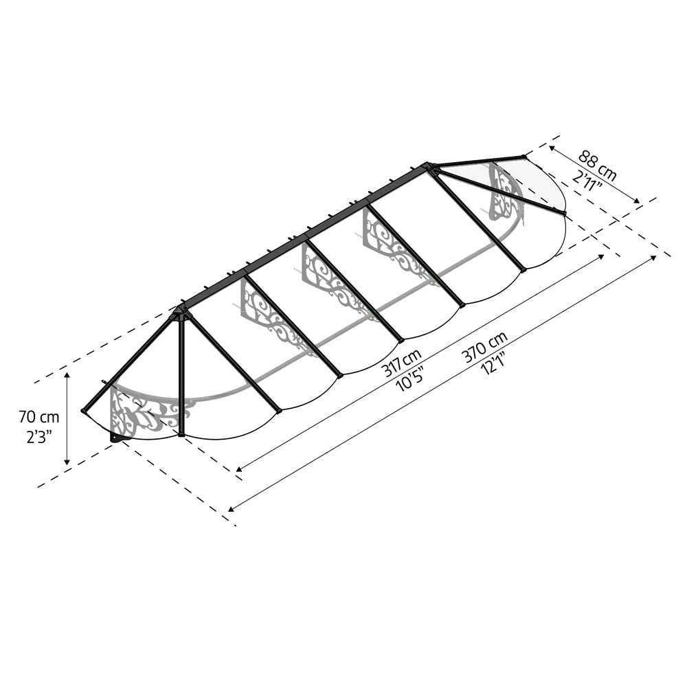 Palram Canopia Lily 3600 Black Clear Door Canopy 3.7 x 0.9m Image 5