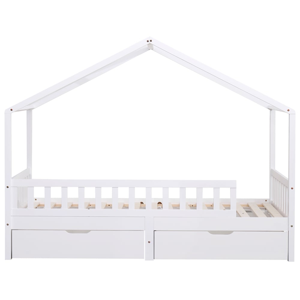 Portland Wood House 2 Drawer White Kids Bed Frame Image 2