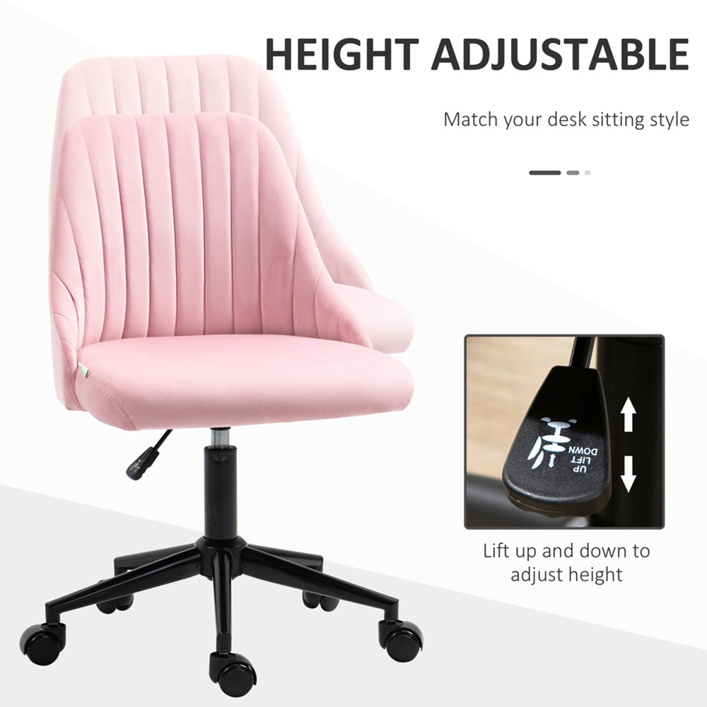 Portland Pink Velvet Office Chair with Adjustable Height and Wheels Image 6