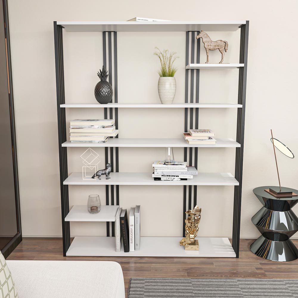 Decorotika Jeni 6 Shelf White and Black Bookcase Image 3