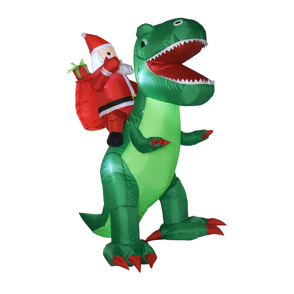 Inflatable Dinosaur with Santa - Green Image 3