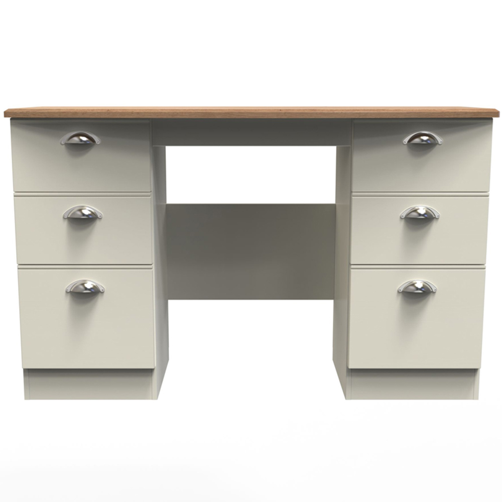 Crowndale Victoria 6 Drawer Cream Ash and Oak Kneehole Desk Image 2