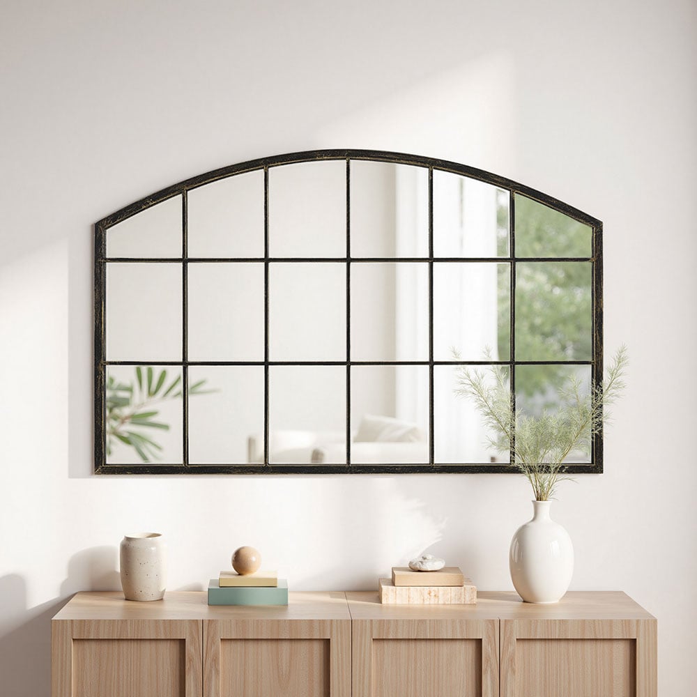 Living and Home Bronze Arched Wall Mirror with Metal Frame Image 7