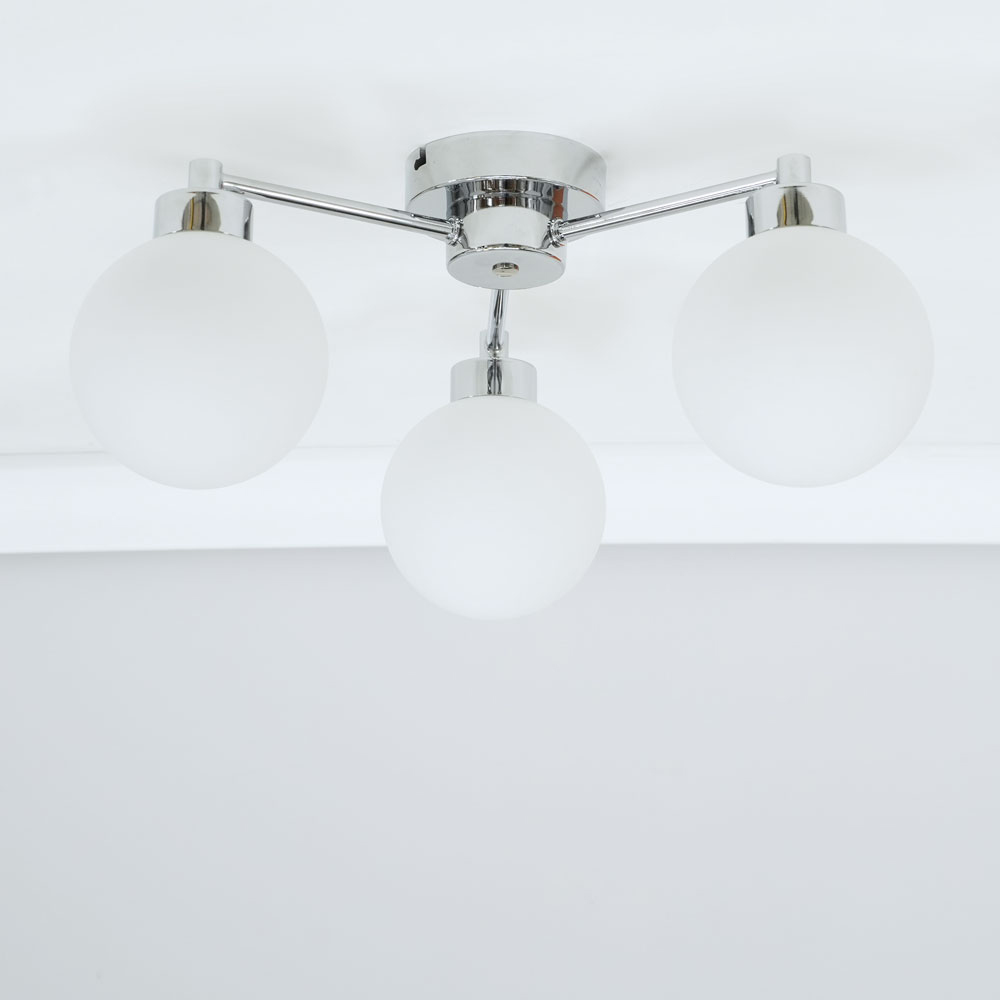 ValueLights Jonah Brushed Silver 3 Arm Globe Ball Shade Flush LED Ceiling Light Image 3