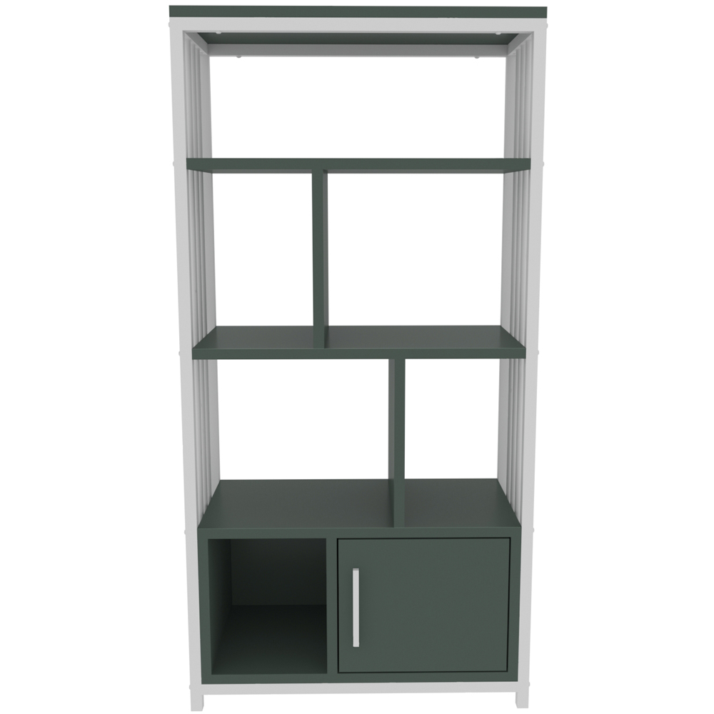 Decorotika Valero Single Door 7 Shelf White and Green Bookcase Image 3