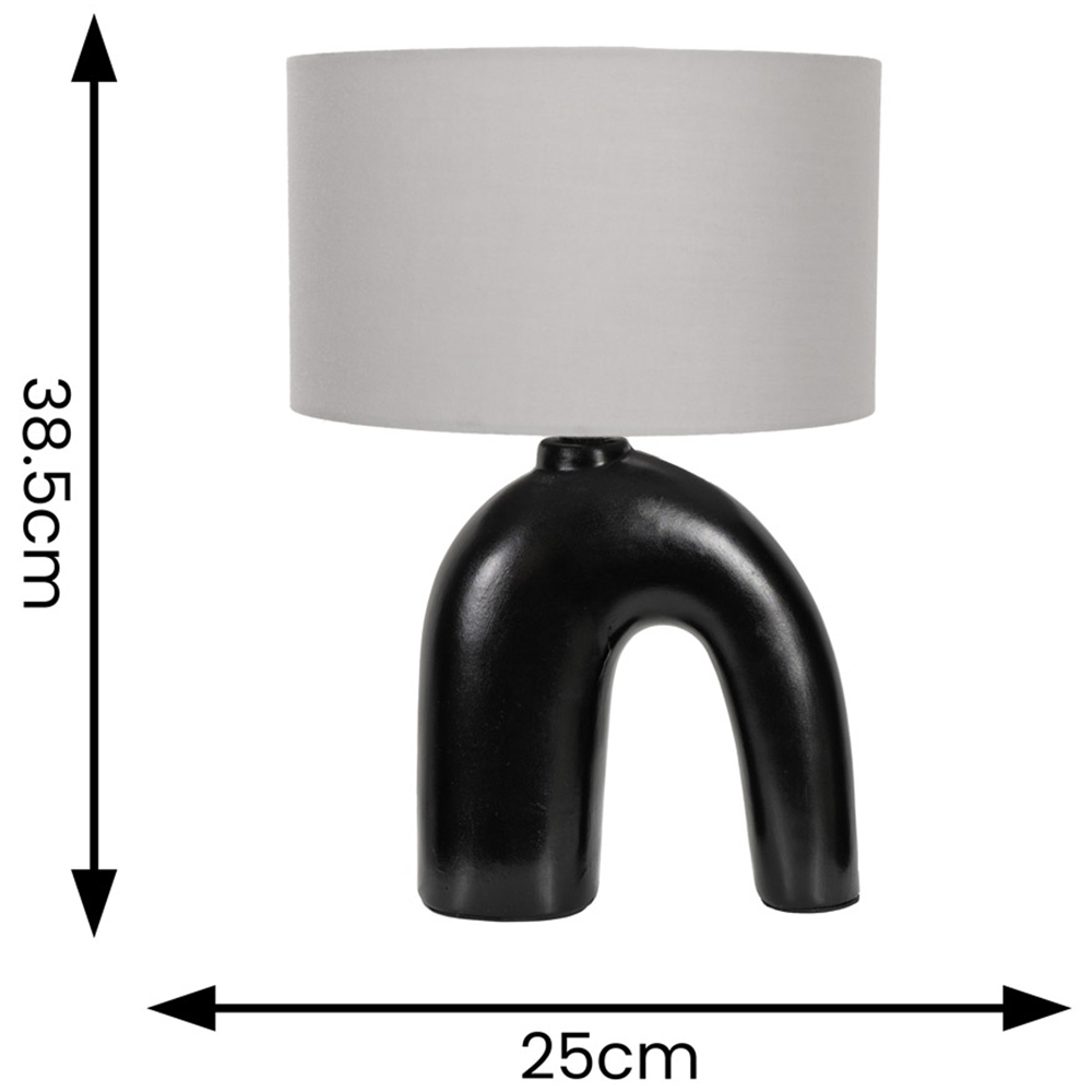 ValueLights Lia Grey Fabric Drum Shade Black Arch Abstract Ceramic LED Table Lamp Image 4