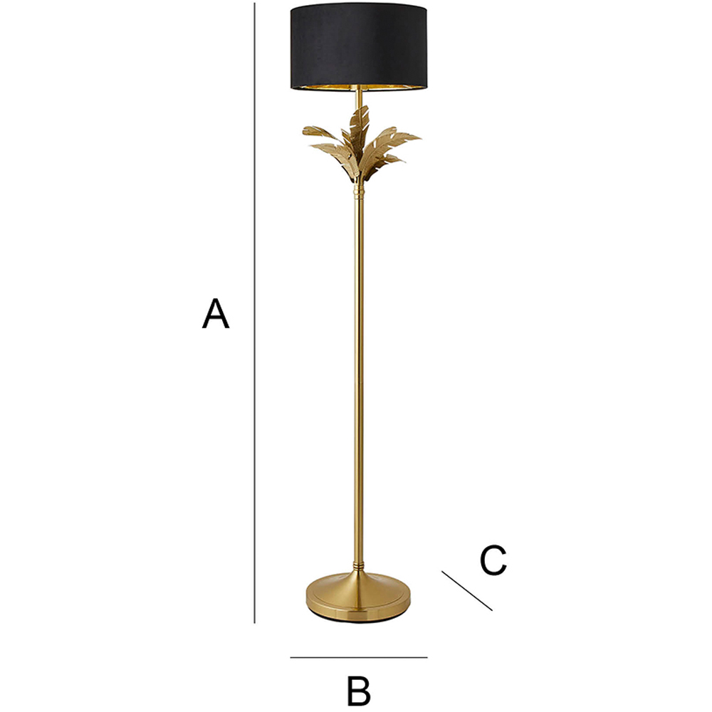 ValueLights Christina Black Velvet and Gold Palm Leaf Floor Lamp with Bulb Image 7